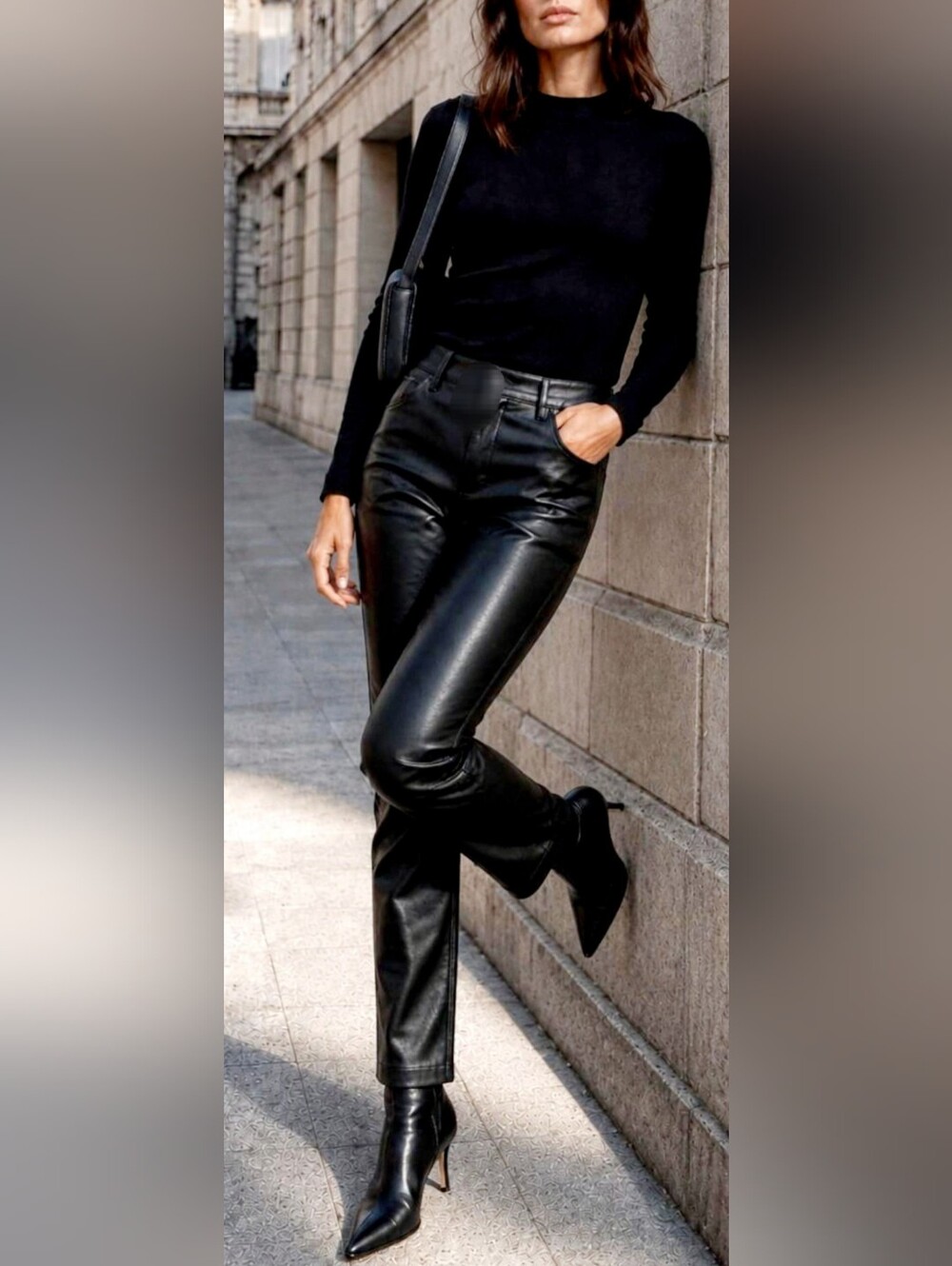 Outer Edge 100% Real Lamb Leather Moto/Biker Black Pants Straight Leg Medium